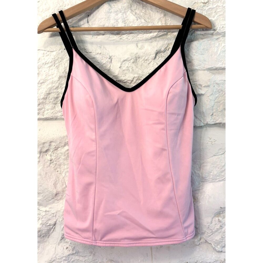Miraclesuit Pink Tankini Swim Top Black Trim Double Strap Soft Cup Size 14